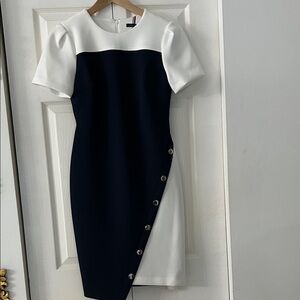 NWT Tommy Hilfiger Navy Blue and White Asymmetrical Dress